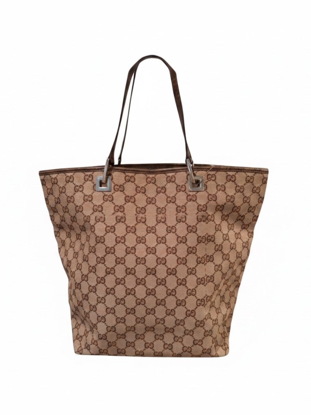 Authentic Vintage Gucci Brown Tote and Gucci Silver Pendant Lion Necklace.